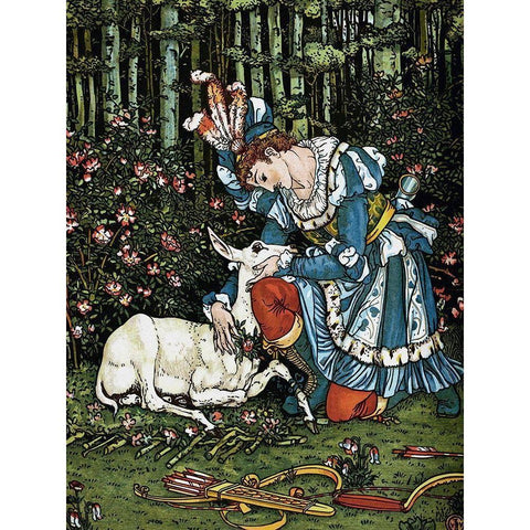 Hind in the Wood - In the Forest Gold Ornate Wood Framed Art Print with Double Matting by Crane, Walter