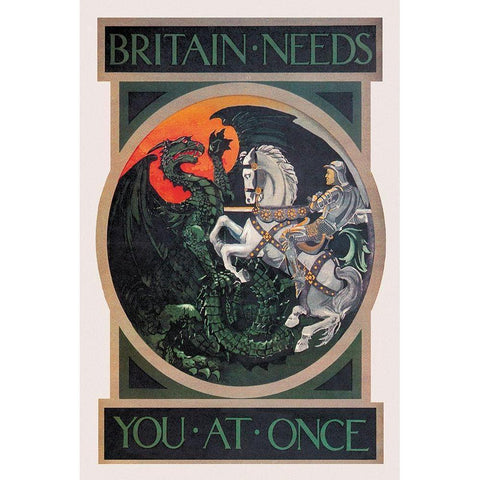 WWI: Britain Needs You at Once White Modern Wood Framed Art Print by Anonymous