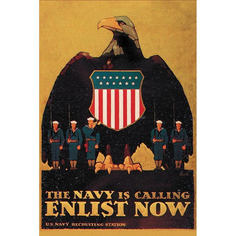 WWI: Navy is Calling: Enlist Now Gold Ornate Wood Framed Art Print with Double Matting by Britton