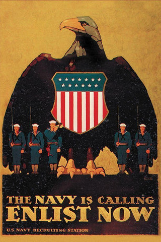 WWI: Navy is Calling: Enlist Now White Modern Wood Framed Art Print with Double Matting by Britton