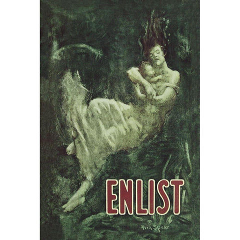 WWI: Enlist (Sinking Lusitania Victim) White Modern Wood Framed Art Print by Spear, Fred