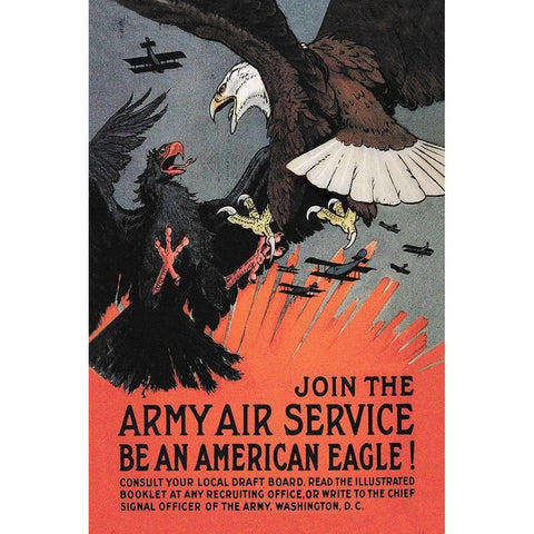 WWI: Join the Army Air Service: Be an American Eagle! White Modern Wood Framed Art Print by Bull, Charles Livingston