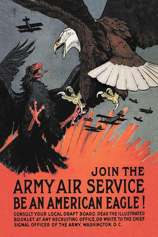 WWI: Join the Army Air Service: Be an American Eagle! White Modern Wood Framed Art Print with Double Matting by Bull, Charles Livingston