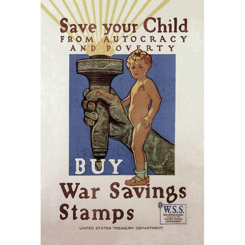 WWI: Save Your Child White Modern Wood Framed Art Print by Paus, Herbert A.