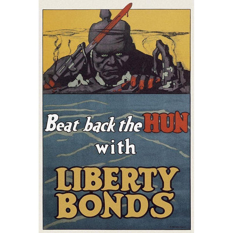 WWI: Beat Back The Hun With Liberty Bonds Gold Ornate Wood Framed Art Print with Double Matting by Unknown