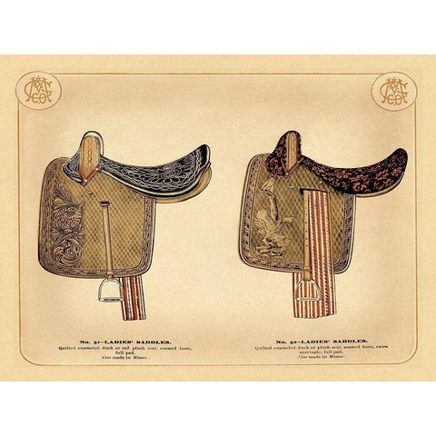 Saddles and Tack: Ladies Saddles #1 Gold Ornate Wood Framed Art Print with Double Matting by Unknown