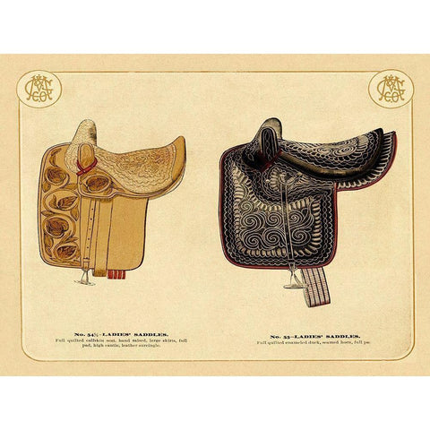 Saddles and Tack: Ladies Saddles #3 Black Modern Wood Framed Art Print with Double Matting by Unknown
