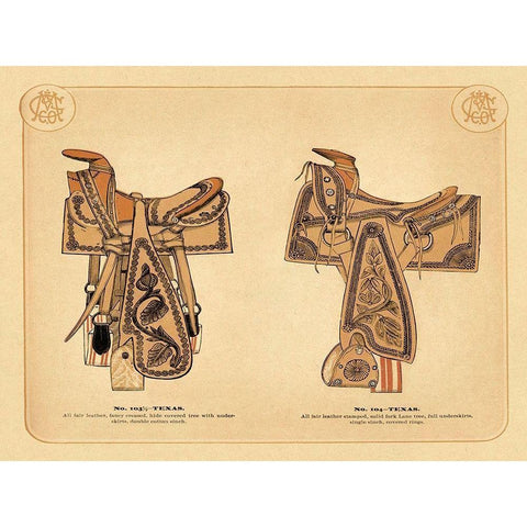 Saddles and Tack: Texas Saddles Gold Ornate Wood Framed Art Print with Double Matting by Unknown
