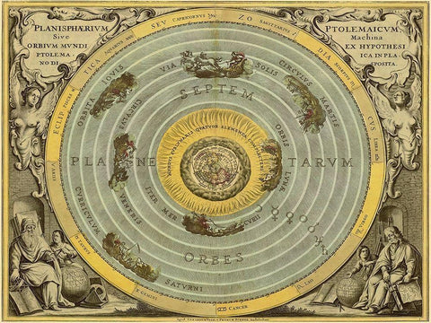 Maps of the Heavens: Planisphaerium Ptolemaicum White Modern Wood Framed Art Print with Double Matting by Cellarius, Andreas