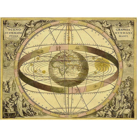 Maps of the Heavens: Sceno Systematis Ptolemaici Black Modern Wood Framed Art Print with Double Matting by Cellarius, Andreas