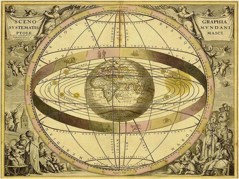 Maps of the Heavens: Sceno Systematis Ptolemaici White Modern Wood Framed Art Print with Double Matting by Cellarius, Andreas