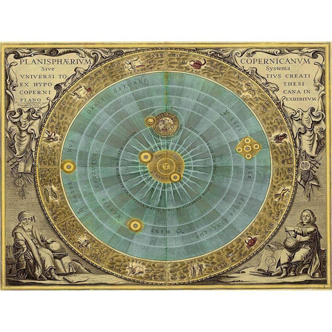 Maps of the Heavens: Planisphaerium Copernicanum Black Modern Wood Framed Art Print by Cellarius, Andreas