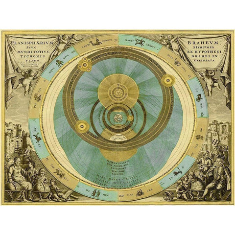Maps of the Heavens: Planisphaerium Braheum Black Modern Wood Framed Art Print with Double Matting by Cellarius, Andreas