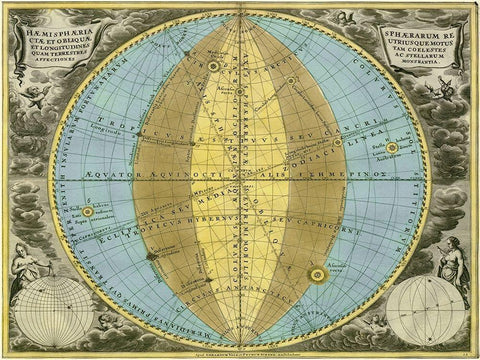 Maps of the Heavens: Hemisphaeria Sphaerarum White Modern Wood Framed Art Print with Double Matting by Cellarius, Andreas