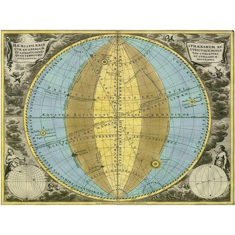 Maps of the Heavens: Hemisphaeria Sphaerarum Black Modern Wood Framed Art Print with Double Matting by Cellarius, Andreas