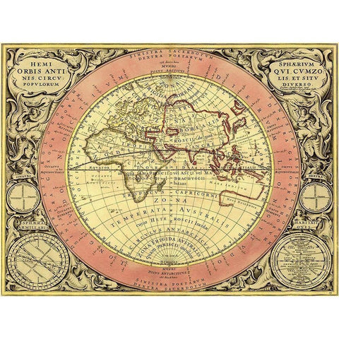 Maps of the Heavens: Hemisphaerium Orbis Antiqui Gold Ornate Wood Framed Art Print with Double Matting by Cellarius, Andreas
