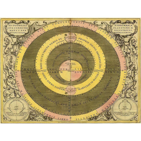 Maps of the Heavens: Hypothesis Ptomlemaica Black Modern Wood Framed Art Print with Double Matting by Cellarius, Andreas