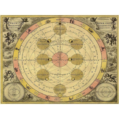Maps of the Heavens: Theoria Luna Gold Ornate Wood Framed Art Print with Double Matting by Cellarius, Andreas