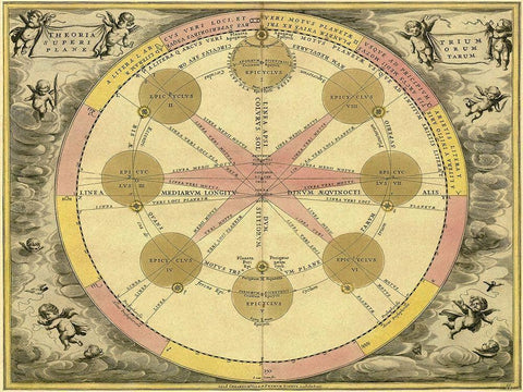 Maps of the Heavens: Theoria Trium Black Ornate Wood Framed Art Print with Double Matting by Cellarius, Andreas