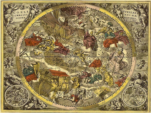 Maps of the Heavens: Coelistellati Christianina White Modern Wood Framed Art Print with Double Matting by Cellarius, Andreas