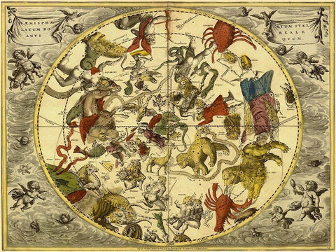 Maps of the Heavens: Planisphaerium Stellatum Boreale White Modern Wood Framed Art Print with Double Matting by Cellarius, Andreas