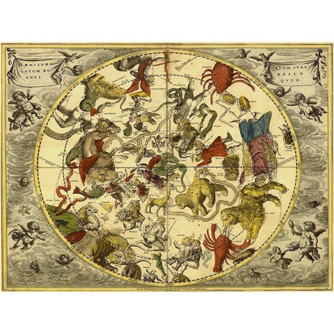 Maps of the Heavens: Planisphaerium Stellatum Boreale Black Modern Wood Framed Art Print by Cellarius, Andreas