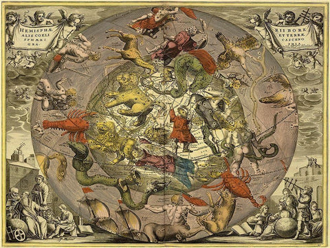 Maps of the Heavens: Hemisphaeriibore Alis Coelietterrae White Modern Wood Framed Art Print with Double Matting by Cellarius, Andreas