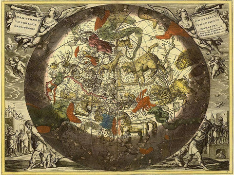 Maps of the Heavens: Hemisphaerium Stellatum Boreale Cum Subiecto White Modern Wood Framed Art Print with Double Matting by Cellarius, Andreas