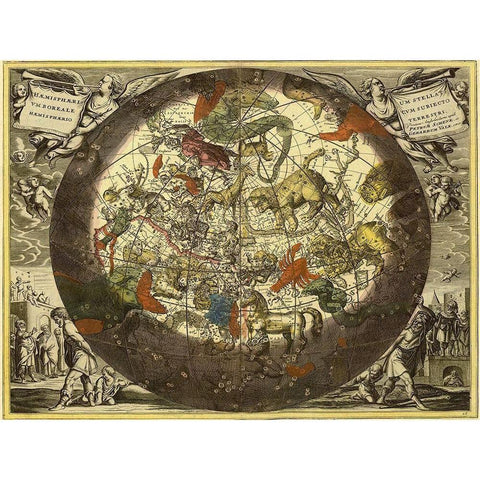 Maps of the Heavens: Hemisphaerium Stellatum Boreale Cum Subiecto Black Modern Wood Framed Art Print by Cellarius, Andreas