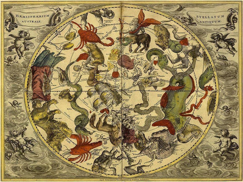 Maps of the Heavens: Haemisphaerium Stellatum Australe Antiquum White Modern Wood Framed Art Print with Double Matting by Cellarius, Andreas