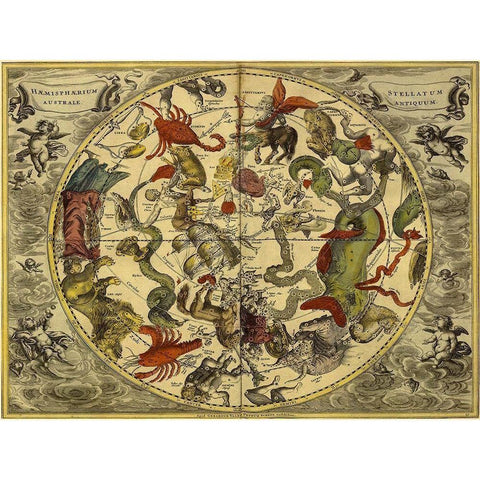 Maps of the Heavens: Haemisphaerium Stellatum Australe Antiquum White Modern Wood Framed Art Print by Cellarius, Andreas