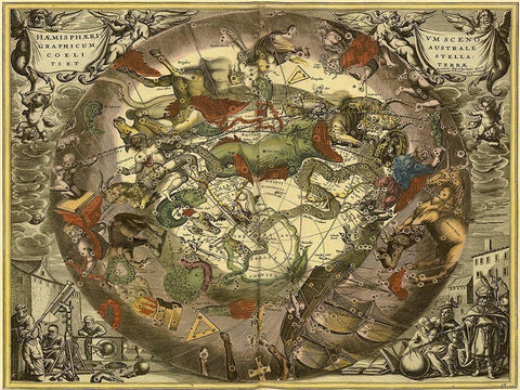 Maps of the Heavens: Haemisphaerium Sceno Graphicum Australe White Modern Wood Framed Art Print with Double Matting by Cellarius, Andreas