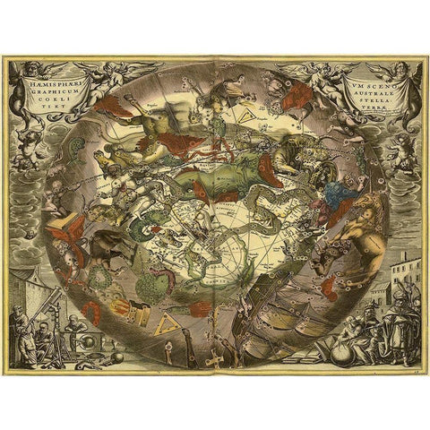 Maps of the Heavens: Haemisphaerium Sceno Graphicum Australe Gold Ornate Wood Framed Art Print with Double Matting by Cellarius, Andreas