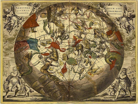 Maps of the Heavens: Haemisphaerium Stellatum Australe Aequali White Modern Wood Framed Art Print with Double Matting by Cellarius, Andreas