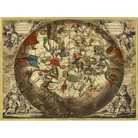 Maps of the Heavens: Haemisphaerium Stellatum Australe Aequali Black Modern Wood Framed Art Print by Cellarius, Andreas