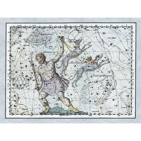 Maps of the Heavens: Bootes the Hunter and His Hounds Gold Ornate Wood Framed Art Print with Double Matting by Jamieson, Alexander