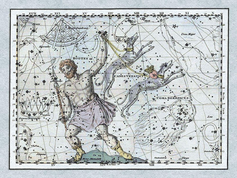 Maps of the Heavens: Bootes the Hunter and His Hounds White Modern Wood Framed Art Print with Double Matting by Jamieson, Alexander