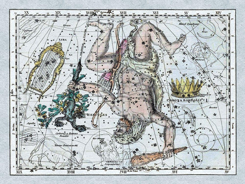 Maps of the Heavens: Hercules, the Lyre and Corona Borealis White Modern Wood Framed Art Print with Double Matting by Jamieson, Alexander
