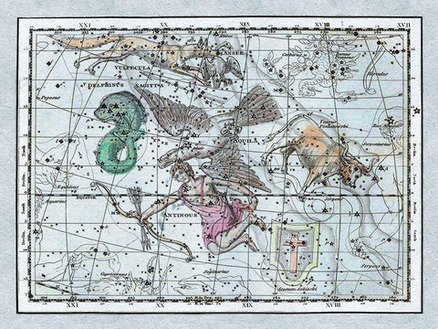 Maps of the Heavens: Aquila - Jupiters Eagle White Modern Wood Framed Art Print with Double Matting by Jamieson, Alexander