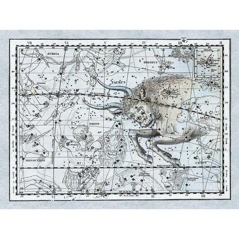 Maps of the Heavens: Taurus the Bull Gold Ornate Wood Framed Art Print with Double Matting by Jamieson, Alexander