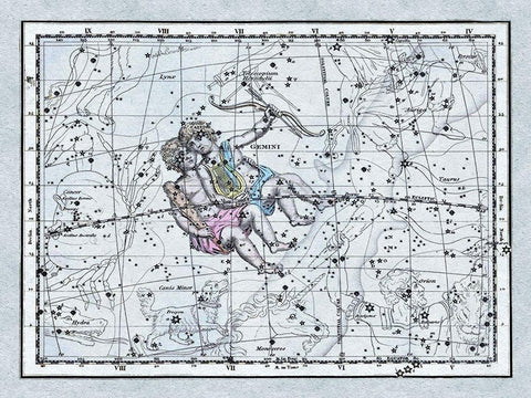 Maps of the Heavens: Gemini - the Twins - Castor and Pollux White Modern Wood Framed Art Print with Double Matting by Jamieson, Alexander