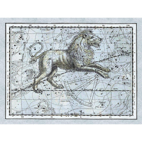 Maps of the Heavens: Leo - The Nemean Lion Black Modern Wood Framed Art Print by Jamieson, Alexander