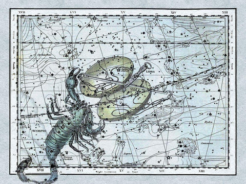Maps of the Heavens: Libra - the Scales and The Scorpion Black Ornate Wood Framed Art Print with Double Matting by Jamieson, Alexander