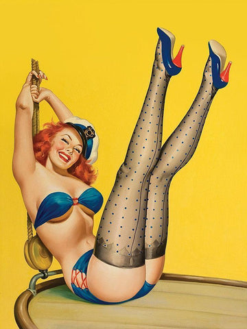 Mid-Century Pin-Ups - Flirt Magazine - Sailor Girl Black Ornate Wood Framed Art Print with Double Matting by Driben, Peter