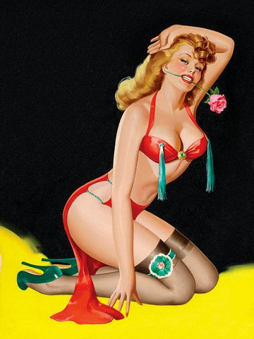 Mid-Century Pin-Ups - Beauty Parade Magazine - Rose Black Ornate Wood Framed Art Print with Double Matting by Driben, Peter