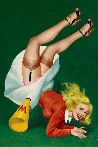 Mid-Century Pin-Ups - Titter Magazine - Cheerleader White Modern Wood Framed Art Print with Double Matting by Driben, Peter