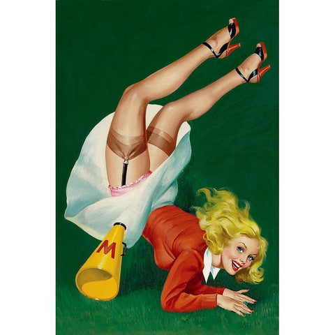 Mid-Century Pin-Ups - Titter Magazine - Cheerleader Black Modern Wood Framed Art Print with Double Matting by Driben, Peter