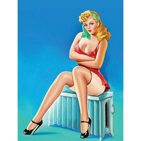 Mid-Century Pin-Ups - Wink Magazine - Warm Thoughts Gold Ornate Wood Framed Art Print with Double Matting by Driben, Peter