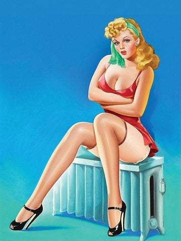 Mid-Century Pin-Ups - Wink Magazine - Warm Thoughts White Modern Wood Framed Art Print with Double Matting by Driben, Peter