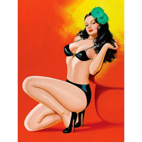 Mid-Century Pin-Ups - Beauty Magazine - Hot in Black Black Modern Wood Framed Art Print by Driben, Peter